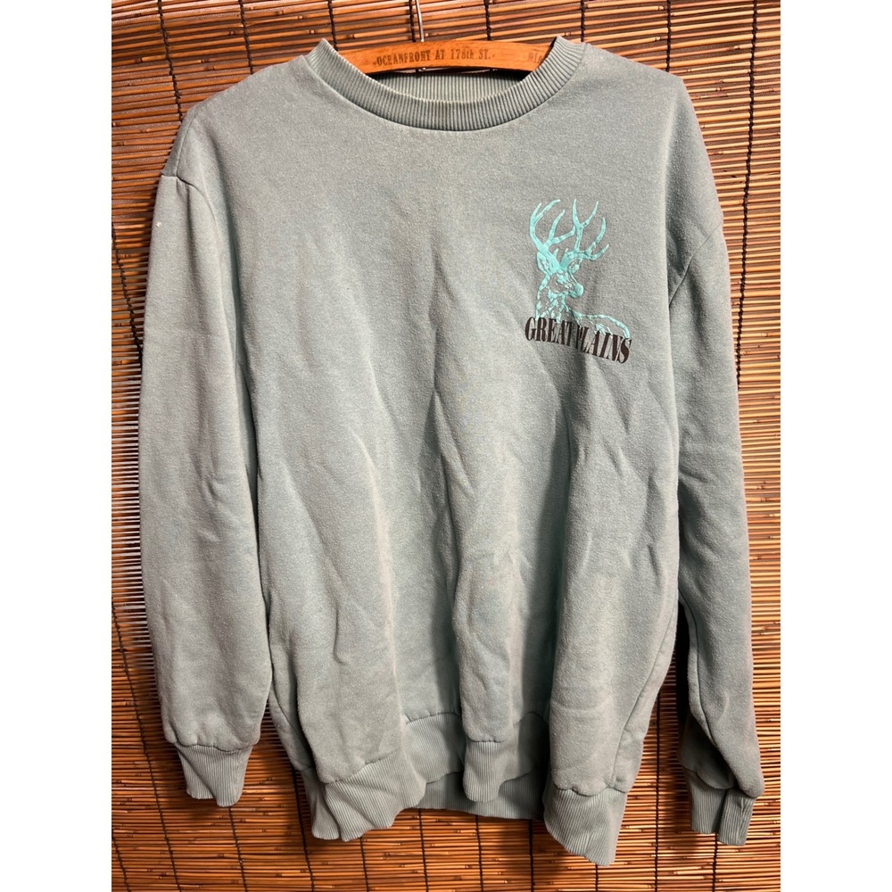 Mighty Fine Great Plains Roam Free Deer Mountain Graphic Sweatshirt Teal Blue MD